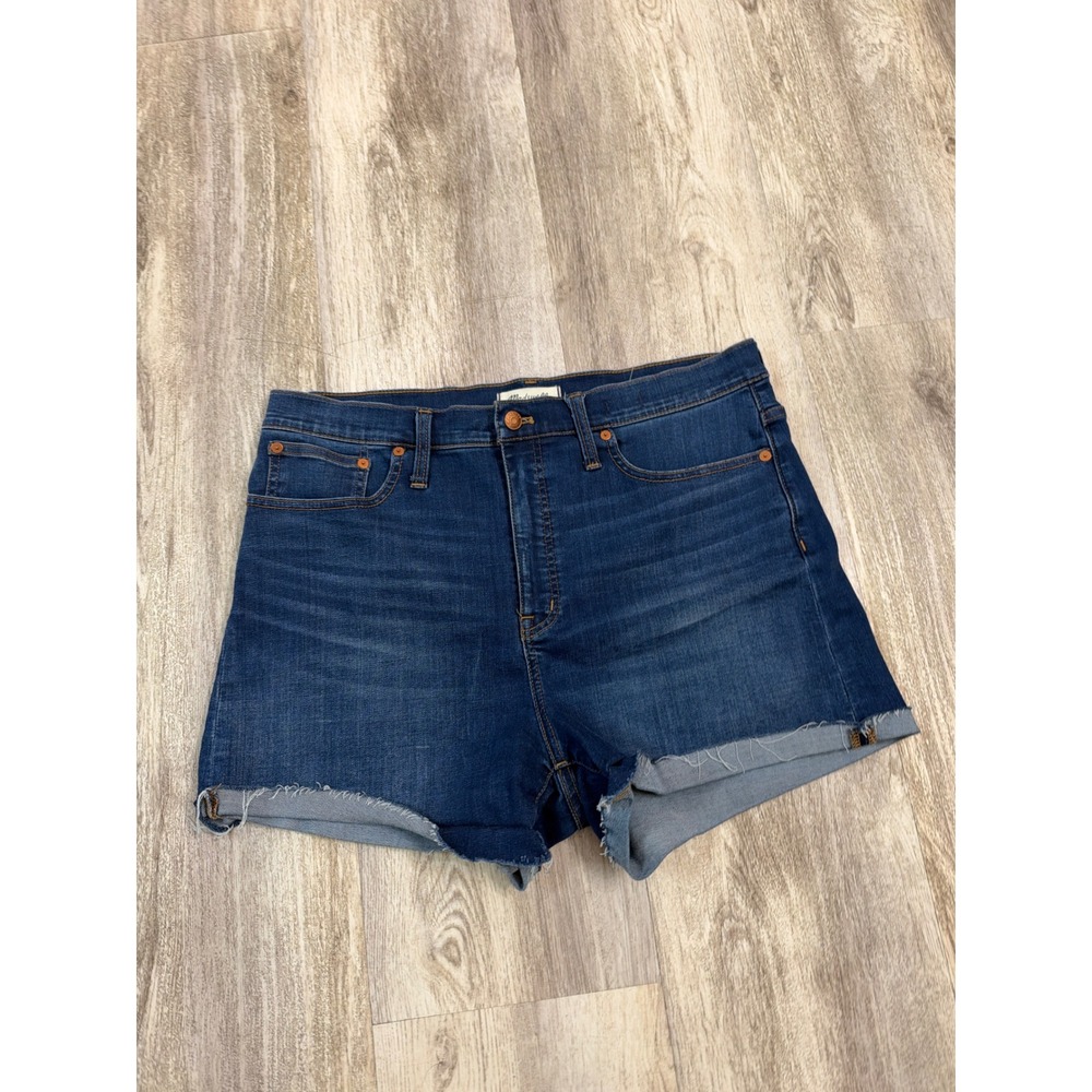 Madewell High-Rise Denim Shorts Dark Indigo Raw Hem Size 32 High Waisted Women's